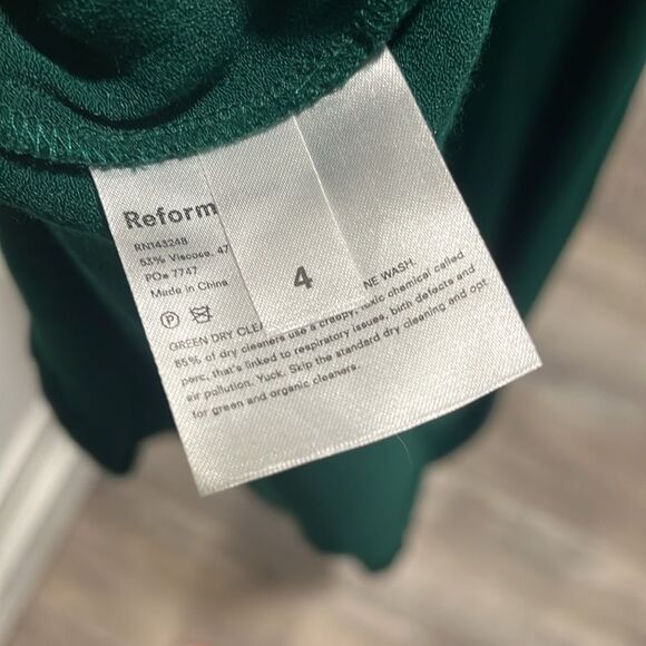 REFORMATION Finley Midi Dress, Tie Strap, Forest Green, Size 4 - Picture 11 of 12